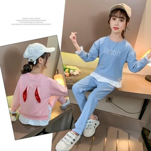 School Girls Sport Suit Autumn Children Clothes Set Top & Pants Casual Long Sleeve Sequins Kid Outfit 4 5 6 7 8 9 10 11 12 Years