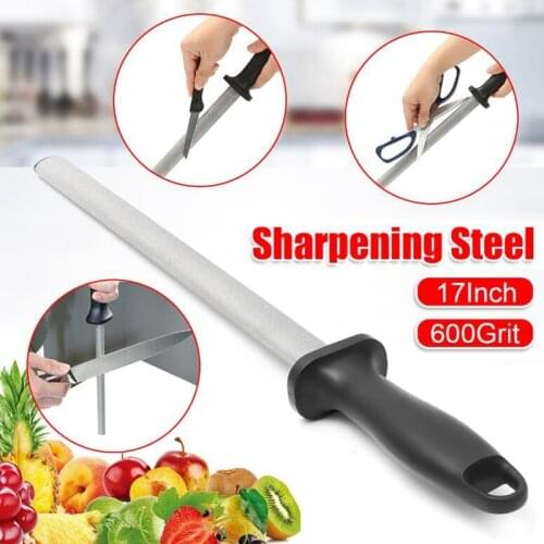Hot Kitchen Grit Diamond Knife Sharpener Sharpening Steel Rod Stone 17Inch