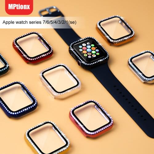 Bling Case with Screen Protector for Apple Watch SE 6/5/4 44mm 40mm Glass Crystal Diamond Cover Bumper for iWatch 42mm /38mm