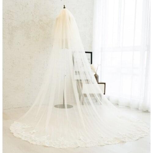 Vintage Wedding Veil Sequin Lace Wedding Veil Sparkle Cathedral Veil with Blusher Veil Floor Length Veil Two Tier Blusher Veil C