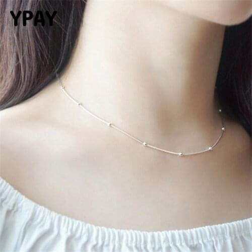 YPAY Real 925 Sterling Silver Snake Chains Necklace for Women Girls Simple Beads Necklaces Fine Jewelry Drop Shipping YMN061