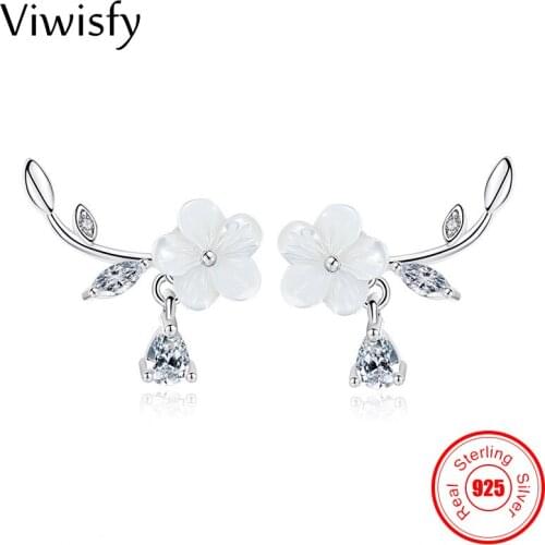 Viwisfy Plant Flower Studs Retro Jewelry Crystal Stud Earrings Girl Gift Solid 925 Sterling Silver Earrings For Women VW21010