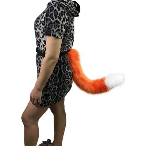 Women Adjustable Belt Fur Animal Tail Furry Wolf Fox Ear Headband Hairpin Cosplay Props Halloween Costume for Christmas Gifts