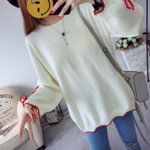 Sweater 2021 Round Neck Patchwork Lace Up Casual Loose Hot Sell Popular long-sleeve Women Sweter Sweaters Vestidos LXJ684