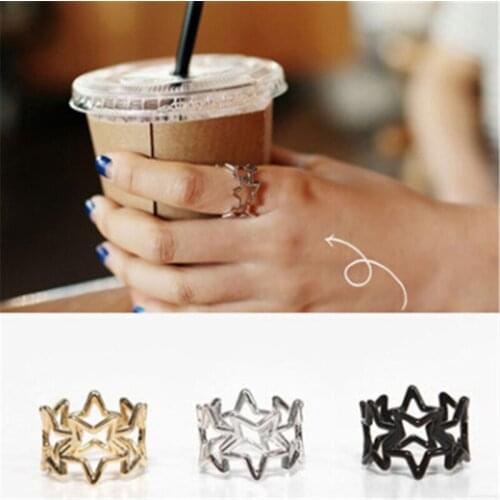 2020 New Fashion Hot Sale Gold And Black Star Punk Rings For Women Hollow Ring Jewelry Lady Birthday Gifts Free Shipping