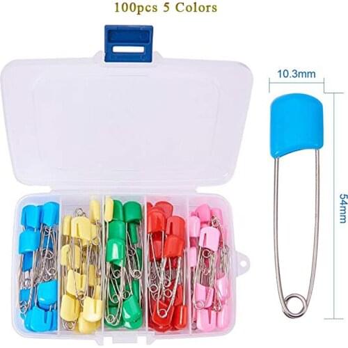1 Box(100pcs) 2 Inch Assorted Color Plastic Head Safety Pins Baby Safety Pins Diaper Pins Plastic Head Cloth Diaper Nappy Pins