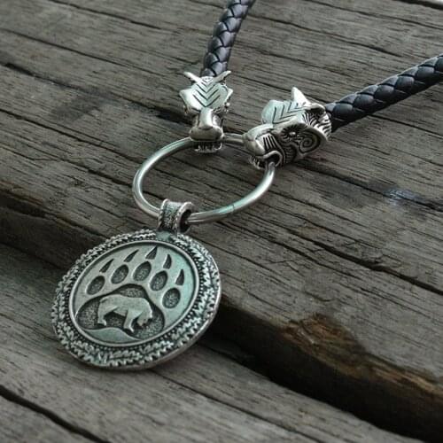 1pcs lanseis viking bear pendant with bear head chain men necklace bear paw jewelry