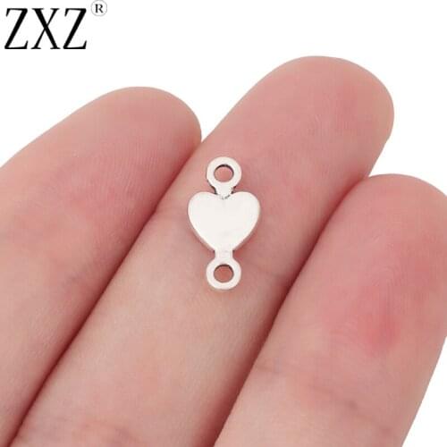 ZXZ 50pcs Tibetan Silver Heart Connector Charms Pendants Beads 2 Sided for Bracelet Jewelry Making Findings 14x7mm