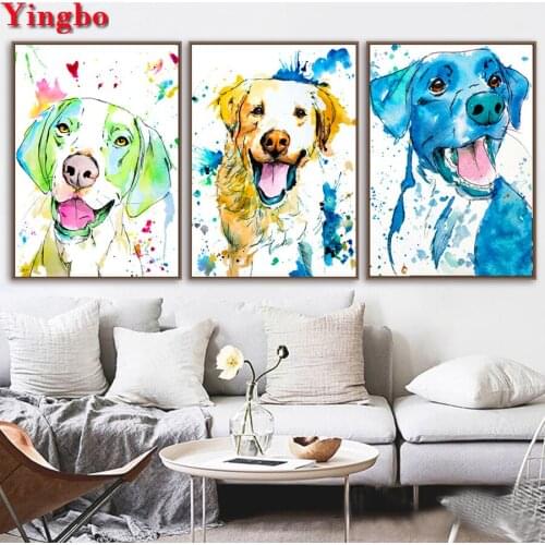 3 pcs/set 5D Diy Diamond Painting Cross Stitch Watercolor Dog Diamond Embroidery Rhinestones Painting Mosaic Inlay Home Decor