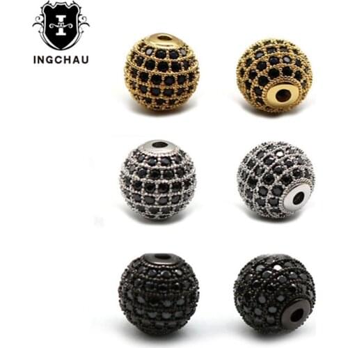 5 pcs/lot Gold-Color CZ Brass Metal Micro Pave Cubic Zirconia Round DIY Bead For Jewelry Bracelet Making Supplies Accessories