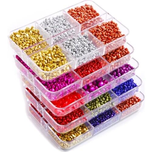 6 Grids/Box Colorful Glass Crushed Stone DIY Epoxy Resin Art Filling Nail Art Decoration Natural Pebbles Fish Tank Shards Stone