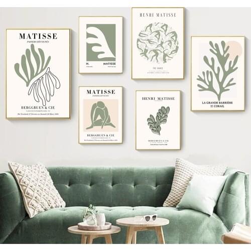 Abstract Matisse Line Girl Body Coral Leaf Nordic Posters And Prints Wall Art Canvas Painting Wall Picture For Living Room Decor