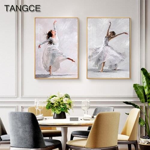 Abstract Amazing Dancer Canvas Poster Fashion Print White Dress Girl Wall Art Pictures for Living Room Bedroom Artistic Poster