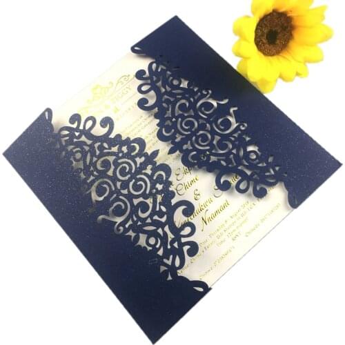 Free Drop Shipping 1X 250g Laser Cut Invite Floral Wedding Invitations Card Burgundy Pink Dark Blue Lace Favor Envelopes sample