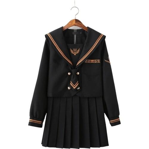 Black JK Uniform Long Sleeve Japanese School Uniforms Girls Sailor Sets Pleated Skirt JK Uniform COS Costume