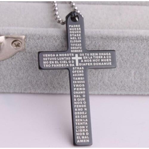 Black cross Holy Bible 316L Stainless Steel pendant necklaces bead chain for men women wholesale