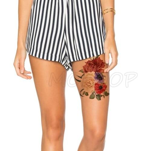 Color Rose Peony Water Transfer Tattoo Stickers Women Body Chest Art Temporary Tattoo Girl Waist Bracelet Flash Tatoos Flower