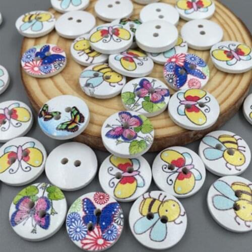 DIY 100pcs Mixed Bee Butterfly Wooden Buttons Fit Sewing scrapbook Embellishments 15mm