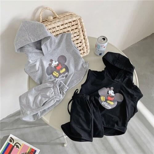 Summe DISNEY Clothing Set Kids Mickey short-sleeves T-shirt+Shorts Clothes Mickey Mouse Top For Boy&Girl Kids Grey Clothing Set