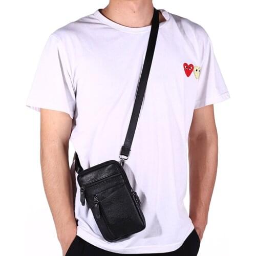 Mens retro leather messenger bag mini shoulder bag business fashion solid color messenger bag belt waist bag mobile phone bag