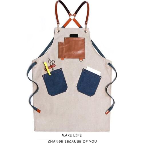 Apron Home Kitchen Hair Stylist Baking Hairdressing Manicure Denim Overalls Men and Women Color Matching Fashion