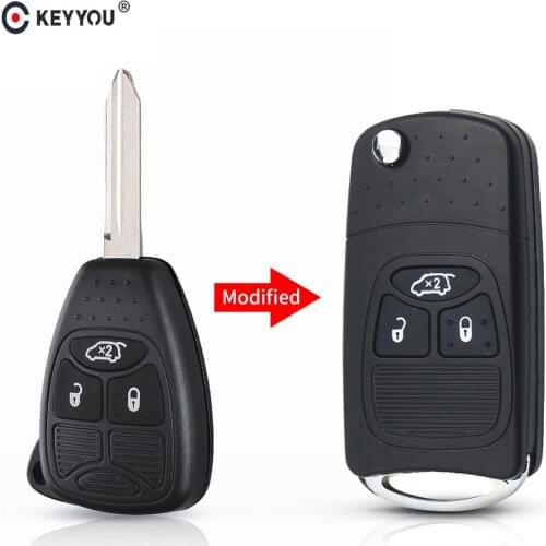 KEYYOU Uncut Modify 3 Buttons 3B Uncut Blank Flip Folding Remote Key Shell Case For Chrysler Dodge Jeep Free shipping