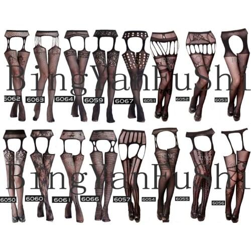 Hot Lady Black Lace Print Hollow Out Sexy Pantyhose Female Mesh Stockings Open Crotch Women Fishnet Tights Stocking S04