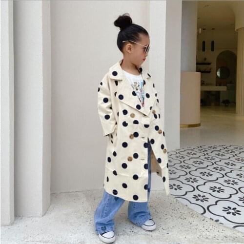 2021 Korean style girls dots coat full sleeve autumn kids coat 3-8t A713