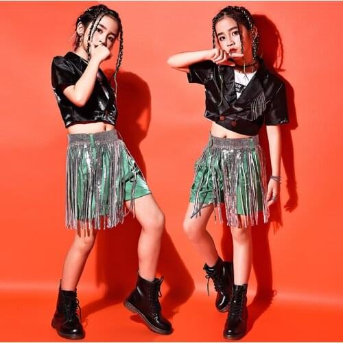 Childrens Day Performance Costume Jazz Dance Clothes Sequin Fringe Suit Hip Hop Girls Street Dance Outfits Rave Clothes VDB3533