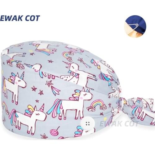 Multicolor unisex Printing whith button Scrub Caps Health service cap surgery Scrubs Hat pet Shop vet lab work cap nurses hats