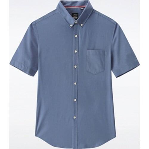 Mens Summer Short Sleeve Regular-Fit Shirt Solid Color Classic Turn-Down Collar Blouse Button Down Chest Pocket T-shirt
