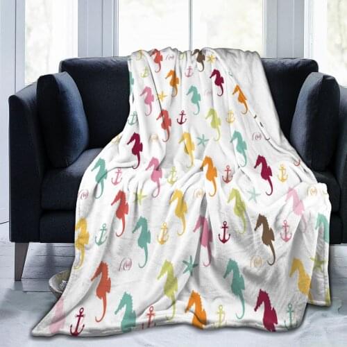 Soft Warm Fleece Blanket Colorful Seahorse And Anchor Winter Sofa Plaid Throw 3 Size Light Thin Mechanical Wash Flannel Blankets