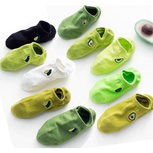 Women Solid Avocado Embroidery Socks Casual Cotton Short Socks For Ladies invisible socks Concise College Style Breathable Sox