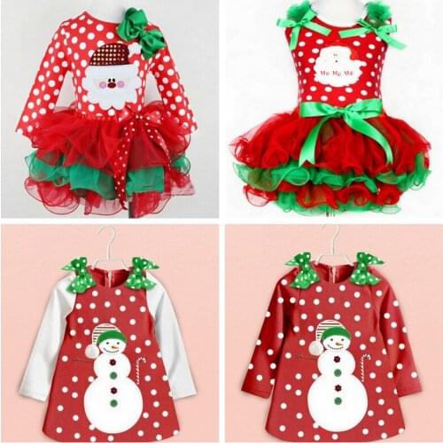 New yeat 2015 New girl Christmas dress children baby girl clothing,baby bow snowman clothes girl christmas dot princess dress