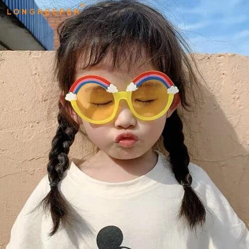 LongKeeper 2021 New Round Sunglasses Kids Rainbow Sun Glasses Girls Children Colorful Baby Shades Boys Girls Yellow Glasses