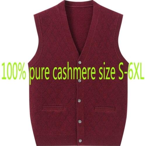 New High Quality Autumn 100% Cashmere Vest Men Sweaters Casual V-neck Computer Knitted Thick Vest, Sleeveless Plus Size S-5XL