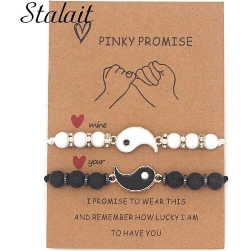 Braid Black String Beaded Couple Bracelets With Card For Men Women Braided Adjustable Yin Yang Charm Jewelry Lovers Gifts
