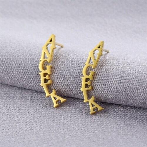 Custom Name Earrings Stainless Steel Stud Earrings Customized Nameplate Personalized Earrings for Women Mothers Day Gift