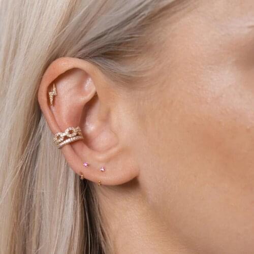 No piercing earring 1 PIECE Gold filled micro pave cz miami cuban link chain earring minimal simple ear cuff clip on earring