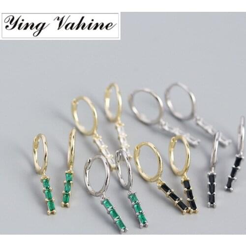 Ying Vahine New Arrival 100% 925 Sterling Silver Geometric Square Zircons Pendant Drop Earrings for Women
