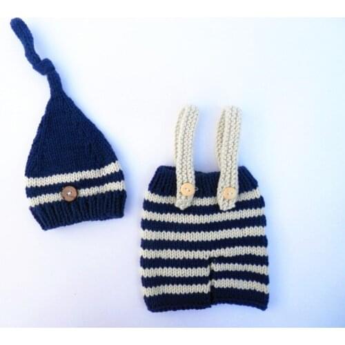 New Hand knitting baby Elf hat,newborn hat with suspender trousers baby sets baby caps Newborn Photography Props size:0-1m,3-4m