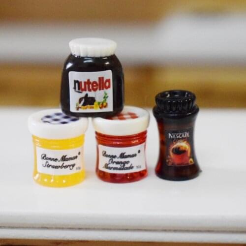 Cute 4PCS 1:12 Scale Dollhouse Miniature Chocolate Sauce Jam Pretend Play Kitchen Mini Doll Food Toy