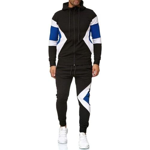 Mens 2 Pieces Tracksuit sets Men Stylish Hoodies color matching Sweatshirt +pant Sports Set Jogging Gym Clothes Male Sport Suit