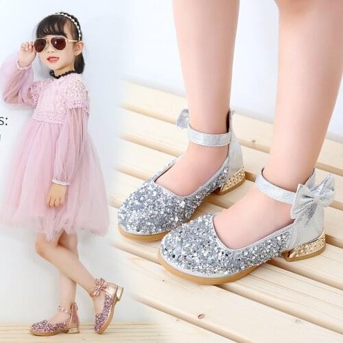 2020 Childrens Shoes Kids high heeled Leather shoes baby Girls Shoes Rhinestone princess Shoes For Dance Wedding Party Shoes