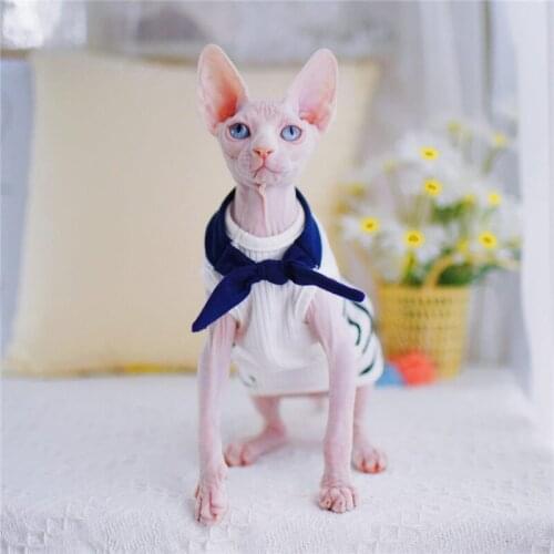 Navy style Sphynx Cat Apparel Sailor Kitty Clothes Wearing Comfort Spring summer Hairless Pet Closthing Fashion
