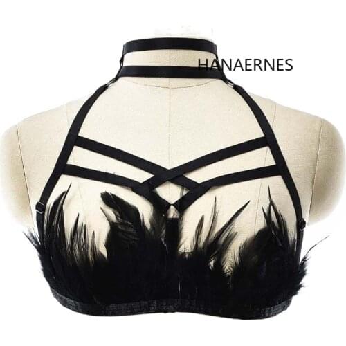 Woman Black Harness Punk Style Elastic Harness Bra Belts Sexy Lingerie Body Bondage Caged Bralette Gothic Bra Bdsm Bra