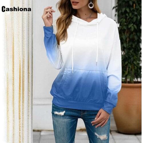 2020 Spring Autumn Women Hoodies Sweatshirts Long Sleeve Gradient Color Printed Tops Plus size Ladies Casual Hooded Sweatshirt