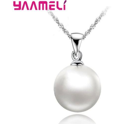 Wholesale Genuine 925 Sterling Silver White Pearl Pendant Necklaces 18 inch Singapore Chains for Grace Women Ladies