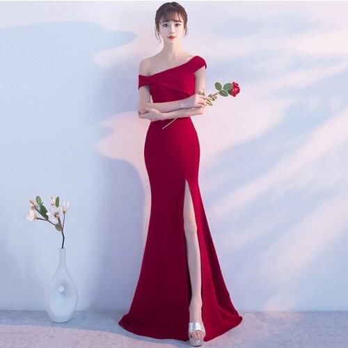 Corzzet Women Party Dress Short Sleeve Red Cotton Neckling Off Shoulder Sexy Slit Long Mermaid Slim Feminino Dresses Vestiods