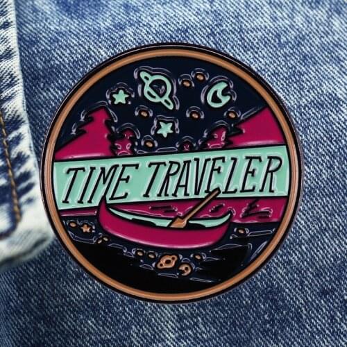 Interesting Time Traveler Cartoon Brooch Metal Enamel Lapel Badge Collect Denim Jacket Backpack Pin Given Friends And Fans Gifts